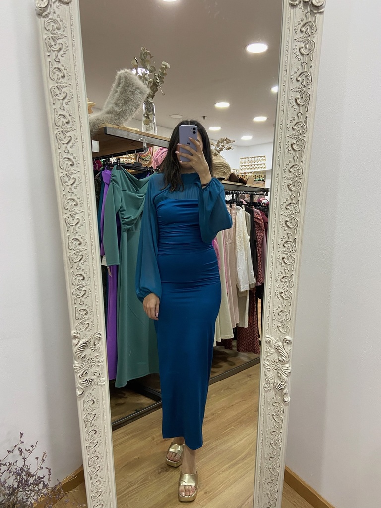 [10009azulpetroleo] vestido raso (Azul petróleo)