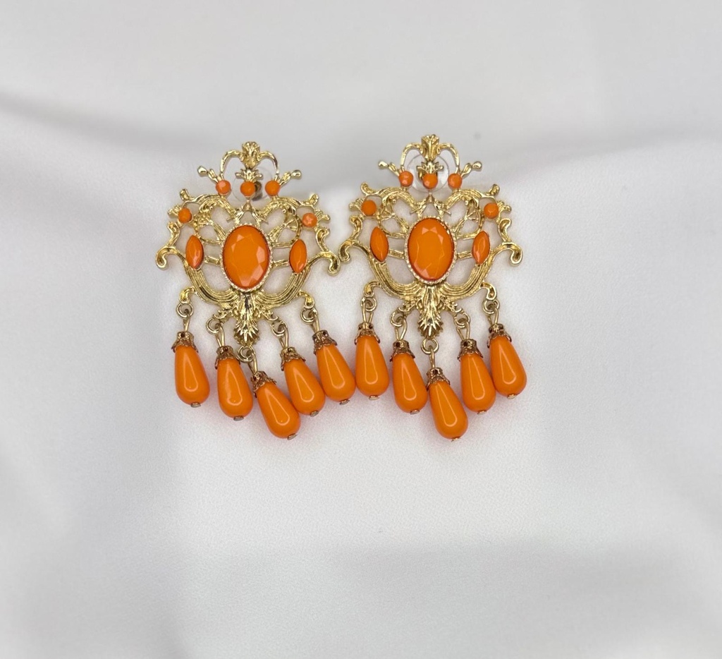 [p1162naranja] pendiente flamenca piedra (Naranja)