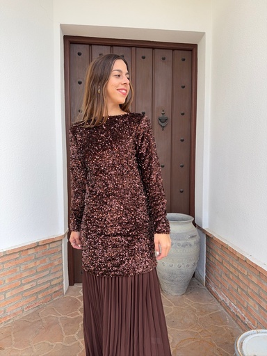 Vestido lentejuelas con pliegues